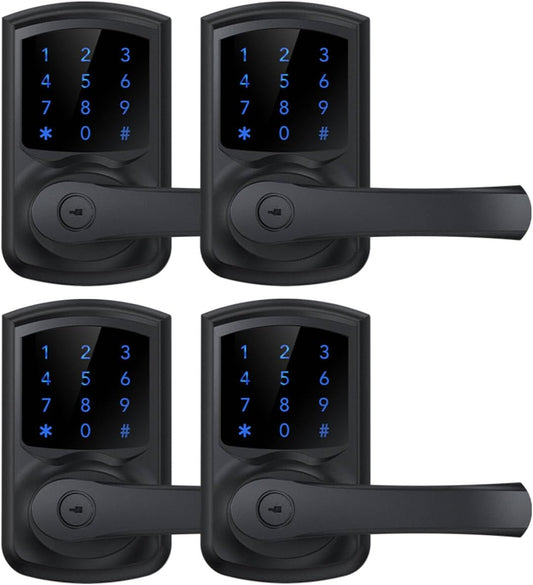 HIDALIFE Keyless Entry Door Lock with Keypad and Handle for Front Doors, Touchscreen, Anti-peep Password, Auto-Locking, Matte Black 4 Pack