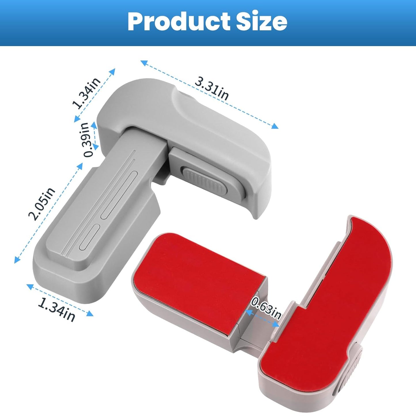 2 Pack Dual Mode Fridge Locks, Upgraded Child Proof Refrigerator Lock with Sticky Adhensive Pads, Durable ABS Freezer Door Latch to Keep Door Closed, No Tools Need or Drill (Grey)