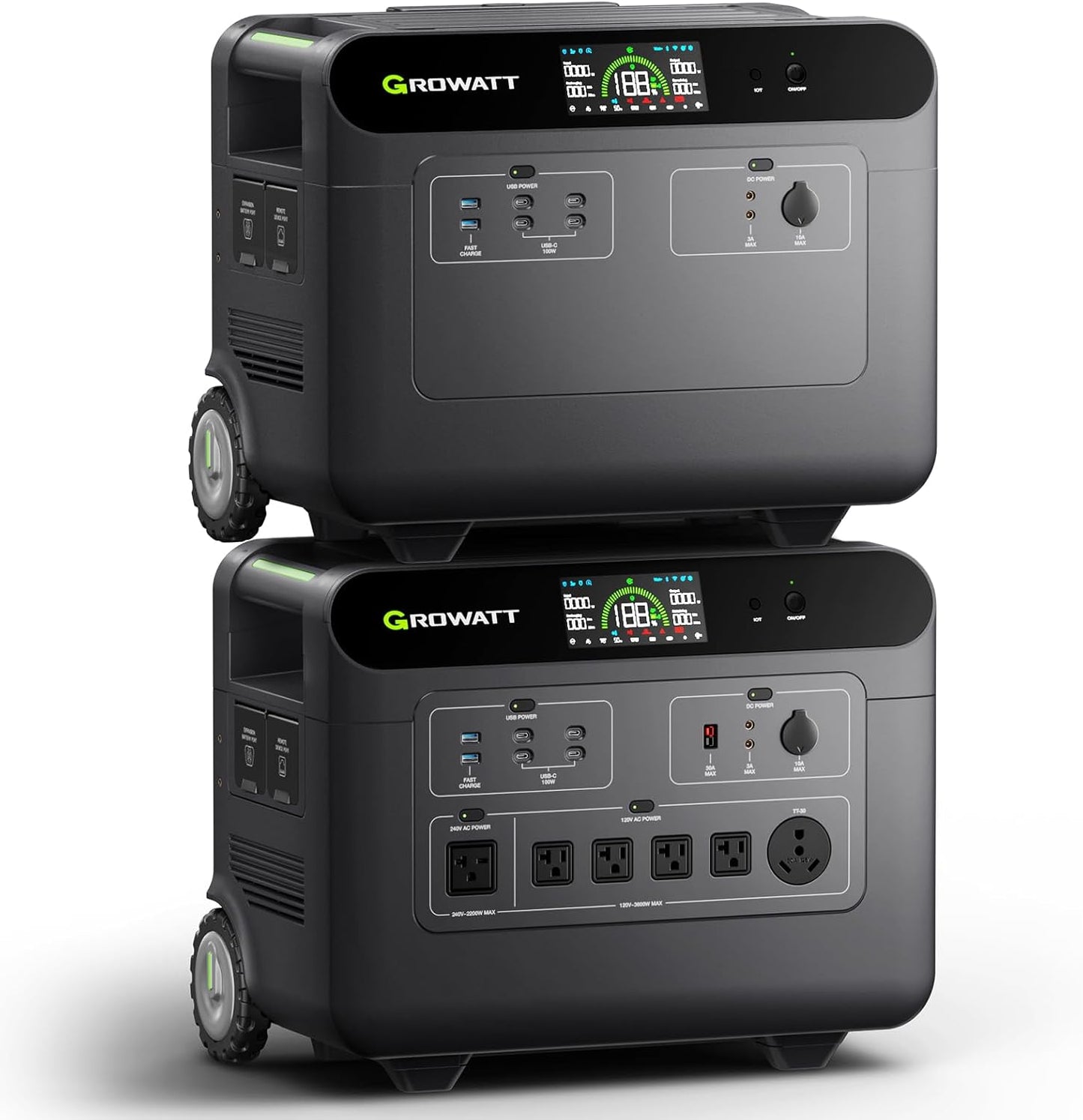 GROWATT HELIOS 3600 Portable Power Station and BP3600 Expansion Battery,7372Wh LiFePO4 Batteries 120V/240V 3600W AC Outpu Solar Generator for Home Backup, RVs, Power Outages, and Outdoor Camping
