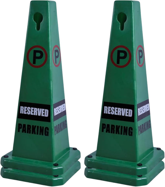 26.5" Caution Cones, 4-Sided Visible Safety Signs with Heavy Rubber Base, Warning for Slip & Fall Prevention, Indoor/Outdoor Use (4, Reserved Parking-Green, 26.5 inch)