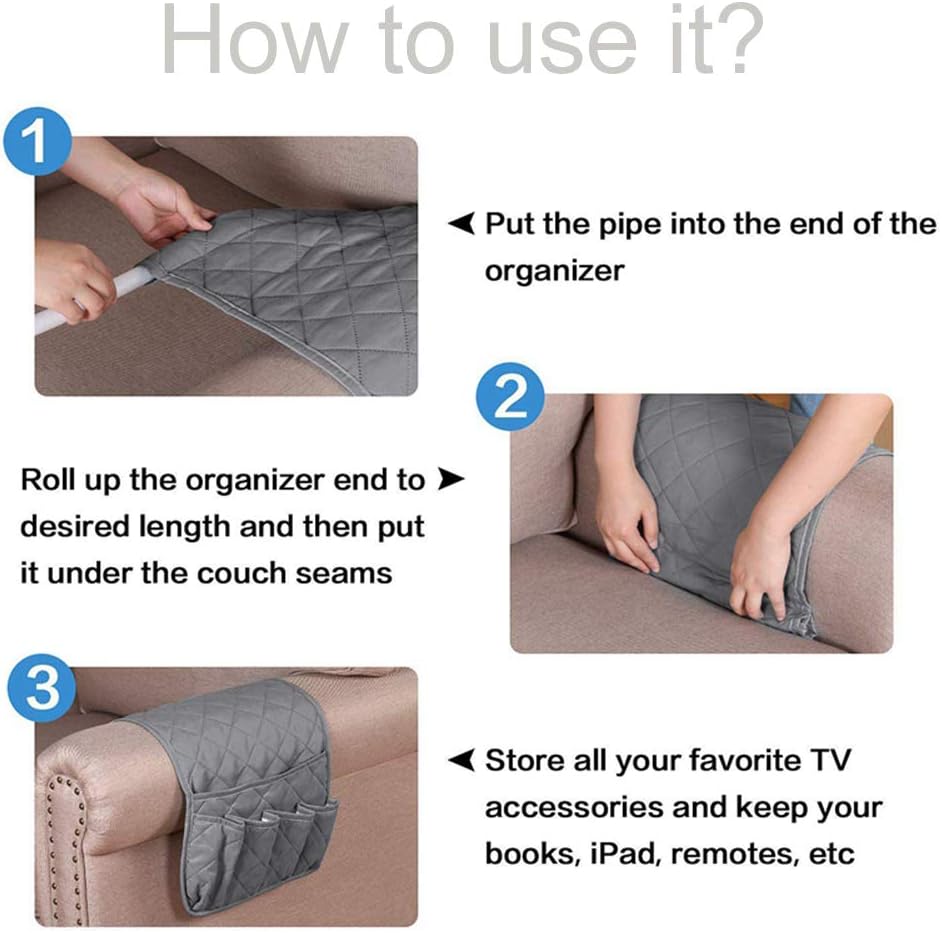 2 Pack Non-Slip Couch Sofa Chair Armrest Organizer 5 Pockets Armchair Caddy Smart Phone, Book, Magazines, Ipad, TV Remote Control Holder (Brown)