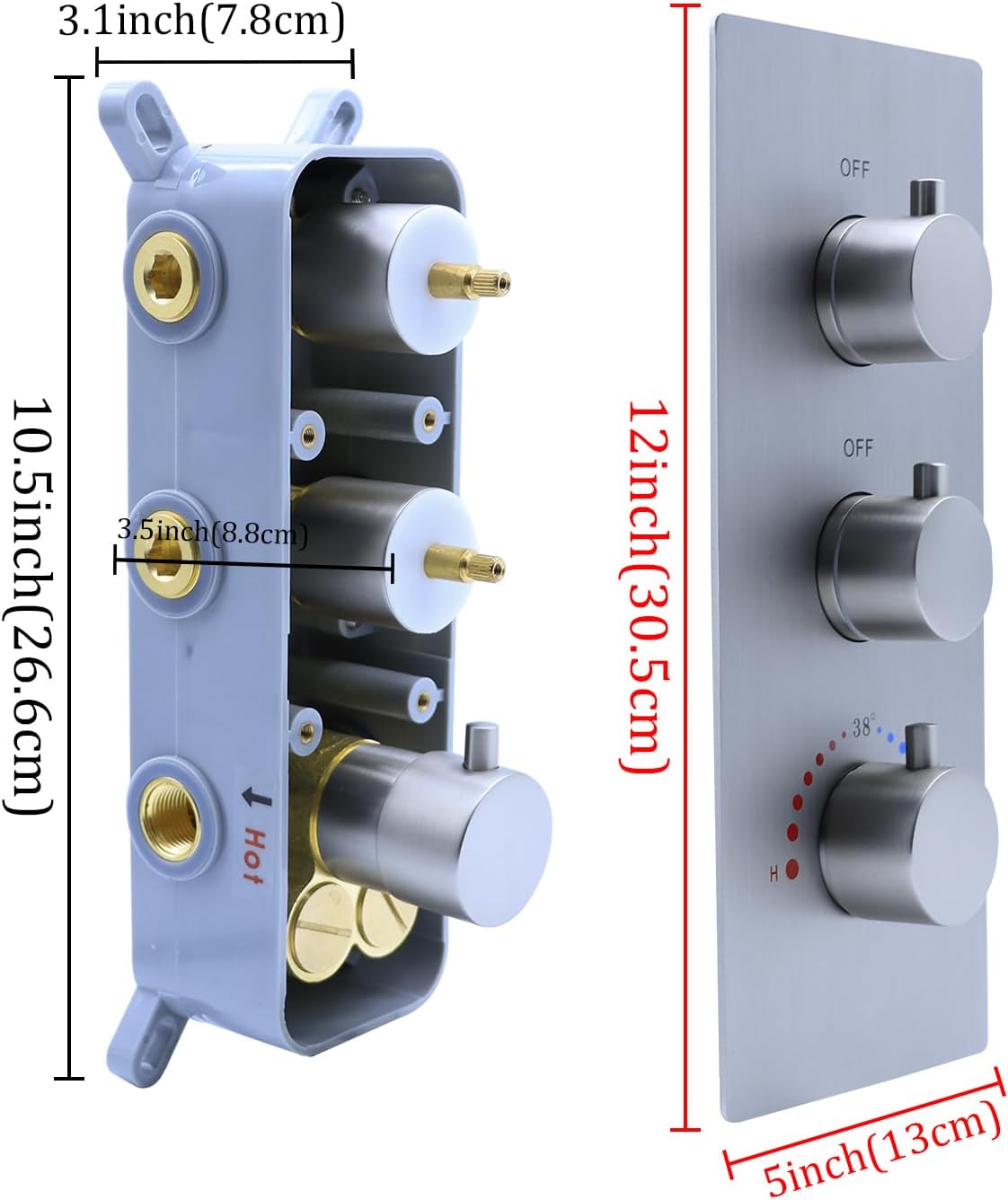 2 Function Shower Thermostatic Valve 3 Round Knob Valve Body Can Control Water Volume and Work at the Same Time Concealed Brass Bathroom Replacement Rough-In Valve(Brushed Nickel, 2-Way)