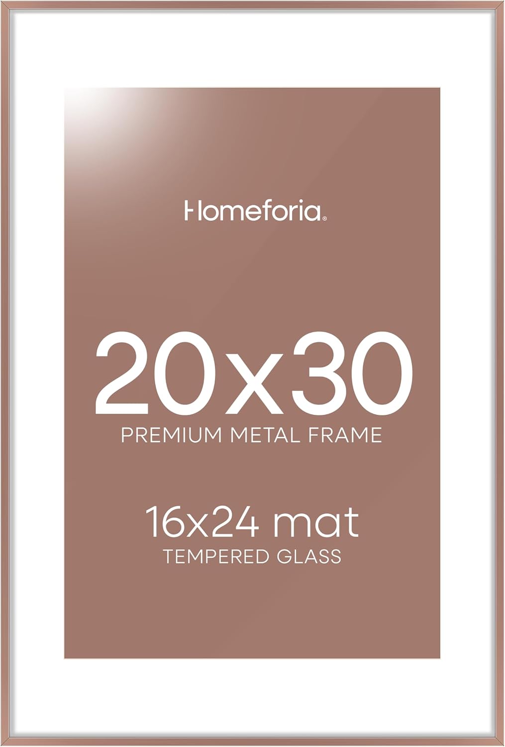 Homeforia 24x30 Poster Frame Mocha, High End Metal 24 x 30 Picture Frames with Mat 18 by 24 inches Photo, 24x30 Mocha Frame Matted to 18x24 Print, 30x24 Large Frame, Tempered Glass, Wall Kit, Set of 1