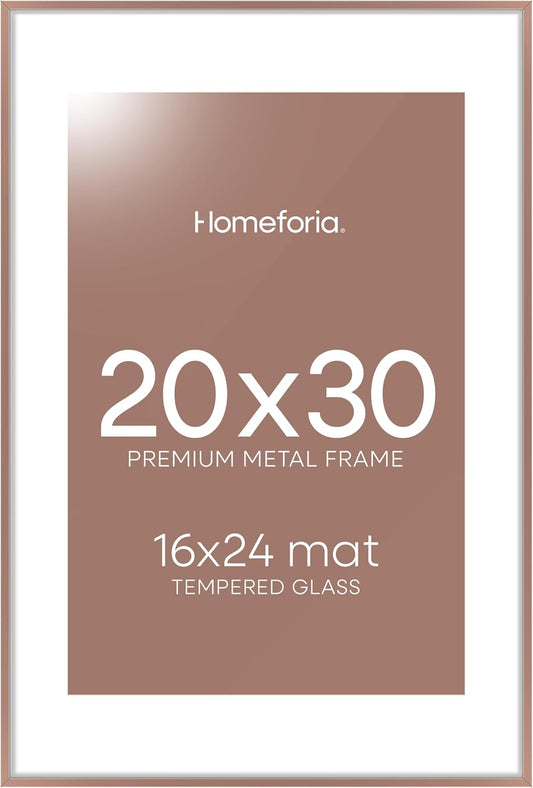 Homeforia 24x30 Poster Frame Mocha, High End Metal 24 x 30 Picture Frames with Mat 18 by 24 inches Photo, 24x30 Mocha Frame Matted to 18x24 Print, 30x24 Large Frame, Tempered Glass, Wall Kit, Set of 1