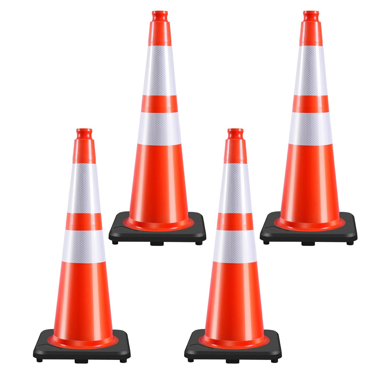 (4 Pack) 28 Inch Traffic Cones,PVC Construction Safety Parking Road Cones w/Reflective Collar, Heavy Duty Base for Traffic Control, Parking Lots and Roadwork, Weatherproof