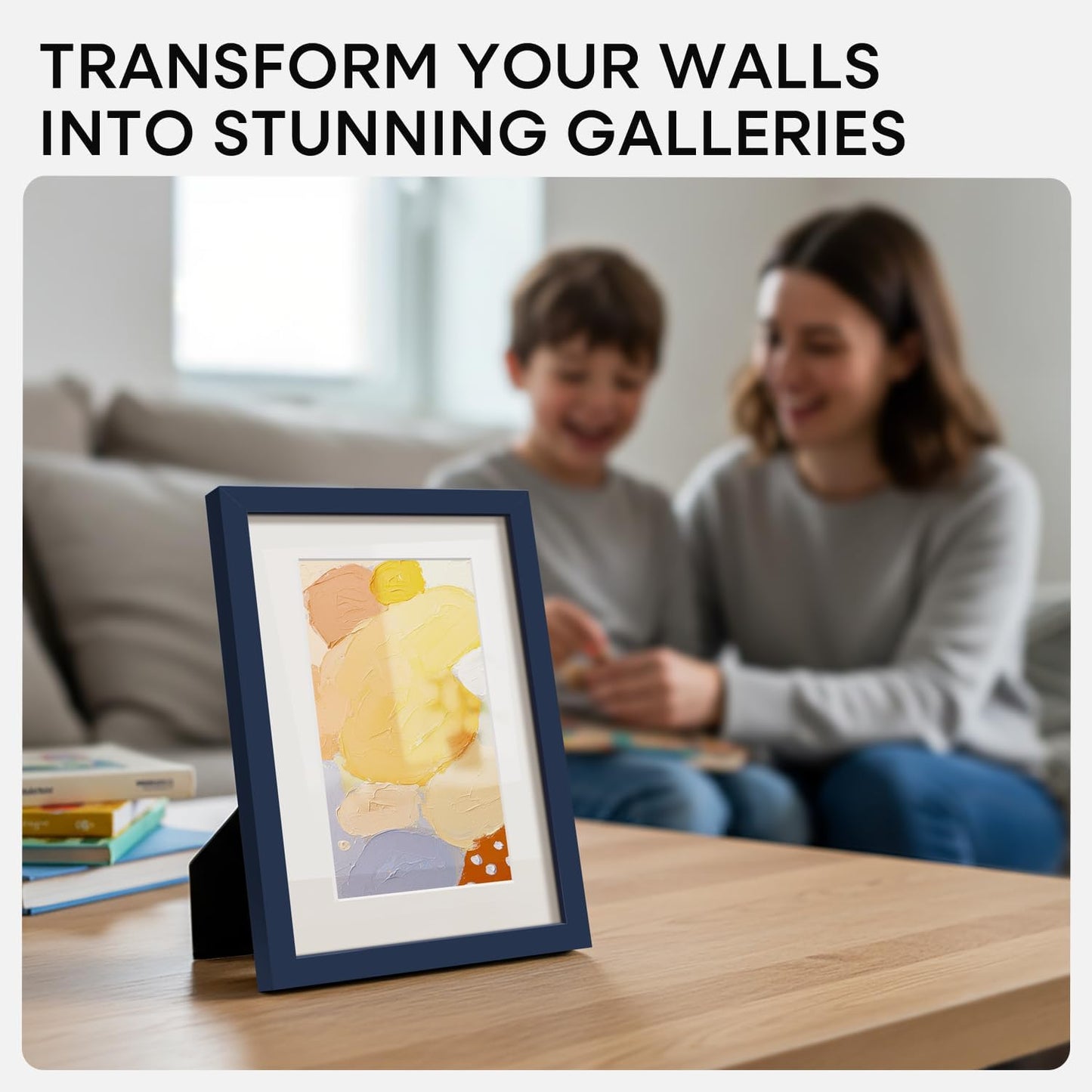 Homeforia Navy Blue 4x6 Picture Frame, High End Metal 4 x 6 Frames with Mat 3 x 5 for Print, 4by6 Desk Frame Matted to 3x5 inch Photo, 4 by 6 Wall or Tabletop Frame, Tempered Glass, Wall Kit, Set of 2