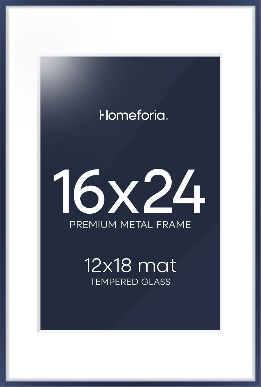 Homeforia 16x24 Navy Blue Picture Frame, High End Metal 16x24 Poster Frames with Mat 12x18 inch Photo, 16 x 24 Navy Blue Frame Matted to 12 by 18 Print, 24x16 Frame, Tempered Glass, Wall Kit, Set of 1