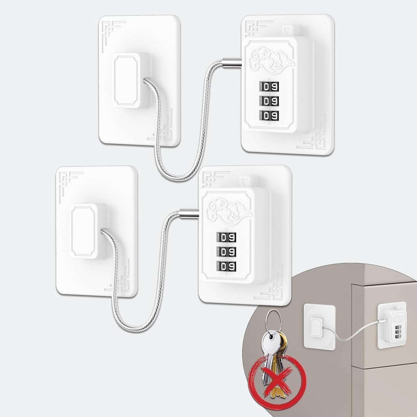 2 Pack Refrigerator Locks with 3 Digit Code, Easy Install Fridge Lock Combination, Premium Freezer Lock, Child Proof Cabinet Locks for Refrigerators, Drawers, Closets, Windows (White)