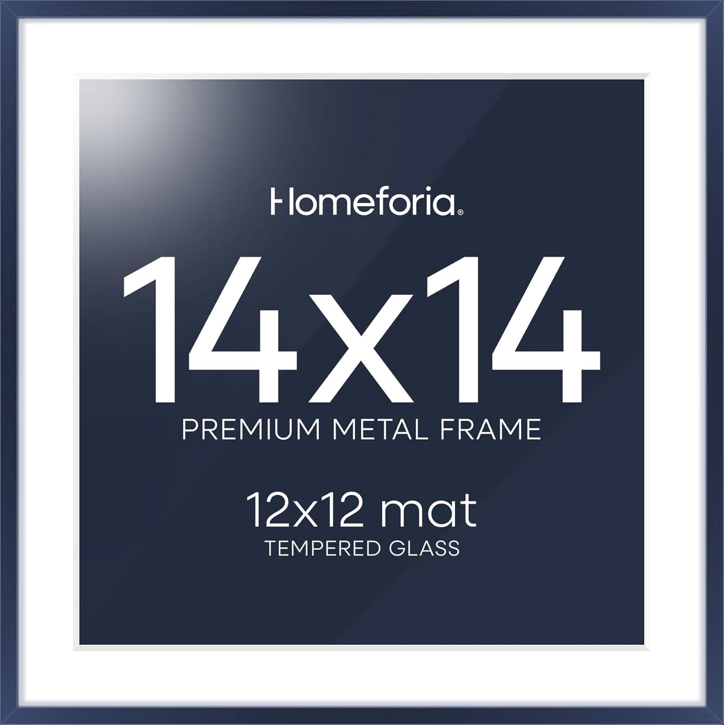 Homeforia 14x14 Picture Frame Navy Blue, High End Metal 14 x 14 Square Poster Frame with Mat 12 x 12 Photo, 14x14 Frame Matted to 12x12 Print, 14by14 Hanging Frames, Tempered Glass, Wall Kit, Set of 1