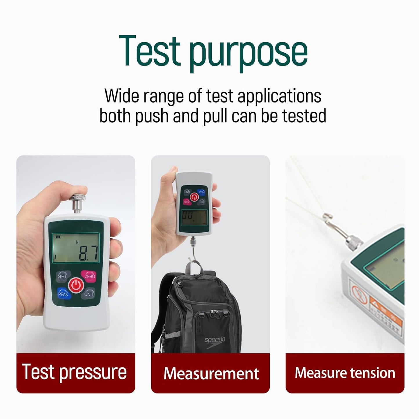 100N Digital Force Gauge Push and Pull Tester with 4 Measurement Units N Kg Lb Oz, Accuracy ±1％