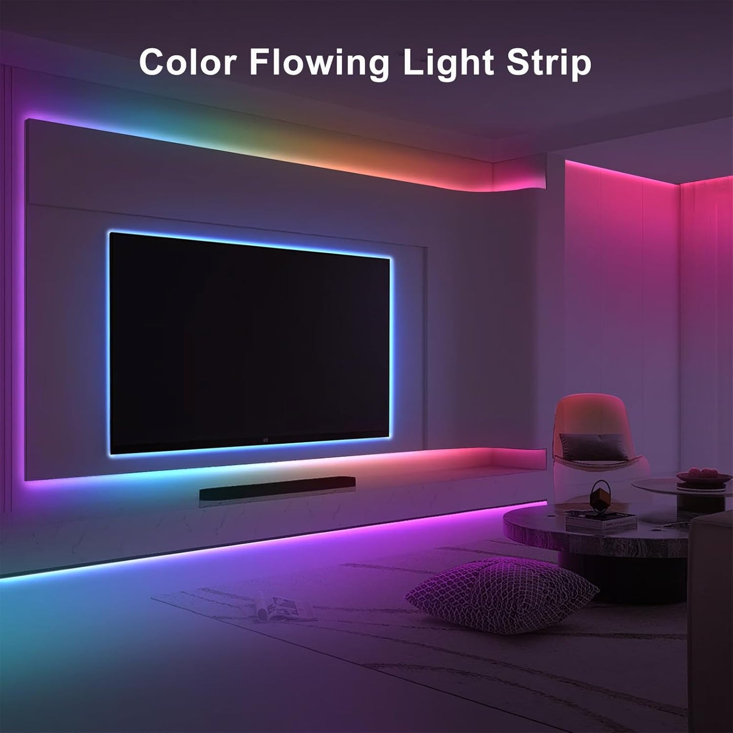 16.4ft RGBWW+IC WiFi Smart Flowing Led Strip Light, RGB Chasing Effect+Tunable White 3000K-6500K Led Lights Compatible with Alexa and Google, Color Changing, Music Sync for Bedroom