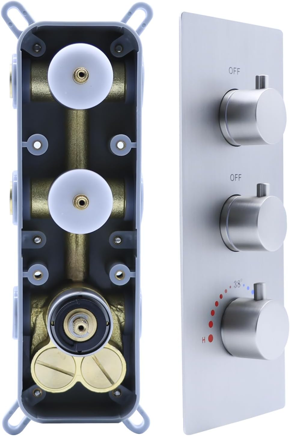 2 Function Shower Thermostatic Valve 3 Round Knob Valve Body Can Control Water Volume and Work at the Same Time Concealed Brass Bathroom Replacement Rough-In Valve(Brushed Nickel, 2-Way)