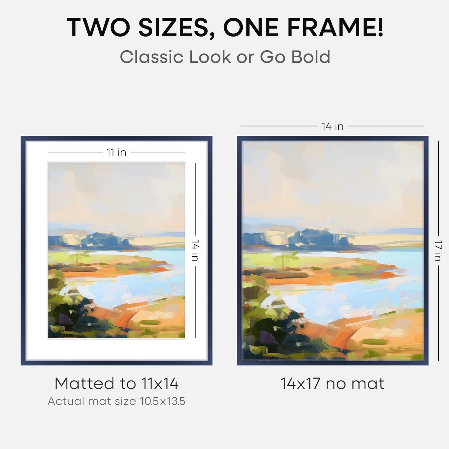 Homeforia 14x17 Picture Frame Navy Blue, High End Metal 14x17 Poster Frames with Mat 11x14 inch Photo, 14 x 17 Navy Blue Frame Matted to 11 by 14 Print, 17x14 Frame, Tempered Glass, Wall Kit, Set of 1
