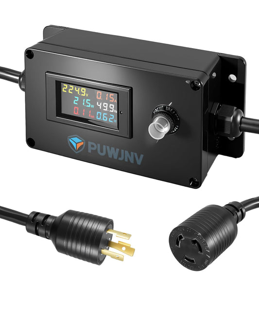 20A AC Power Meter, 250V L6-20P to L6-20R Outlet Energy Monitor, LCD Display Digital Multimeter Tester, Voltage Current Power Frequency Meter with Overload Protection