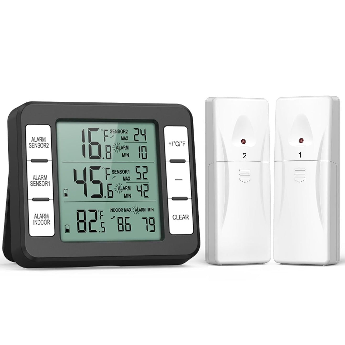 (New Version) AMIR Refrigerator Thermometer, Wireless Indoor Outdoor Thermometer, Sensor Temperature Monitor with Audible Alarm Temperature Gauge for Freezer Kitchen Home (Battery not Included)