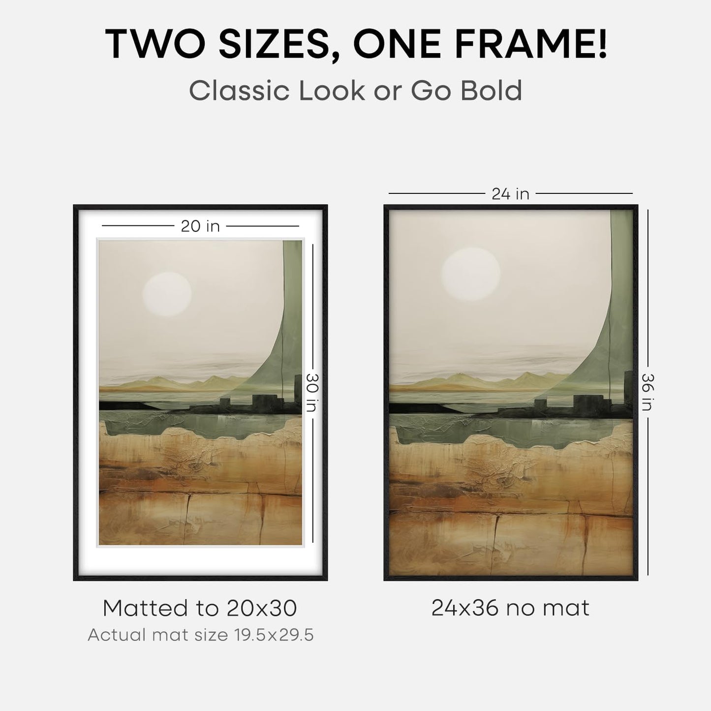 Homeforia 24x36 Black Wood Frame, High End Oak 24x36 Large Wooden Poster Frames with Mat 20x30 inch Photo, 24 x 36 Picture Frame Matted to 20 x 30, 36x24 Thin Frame, Tempered Glass, Wall Kit, Set of 2