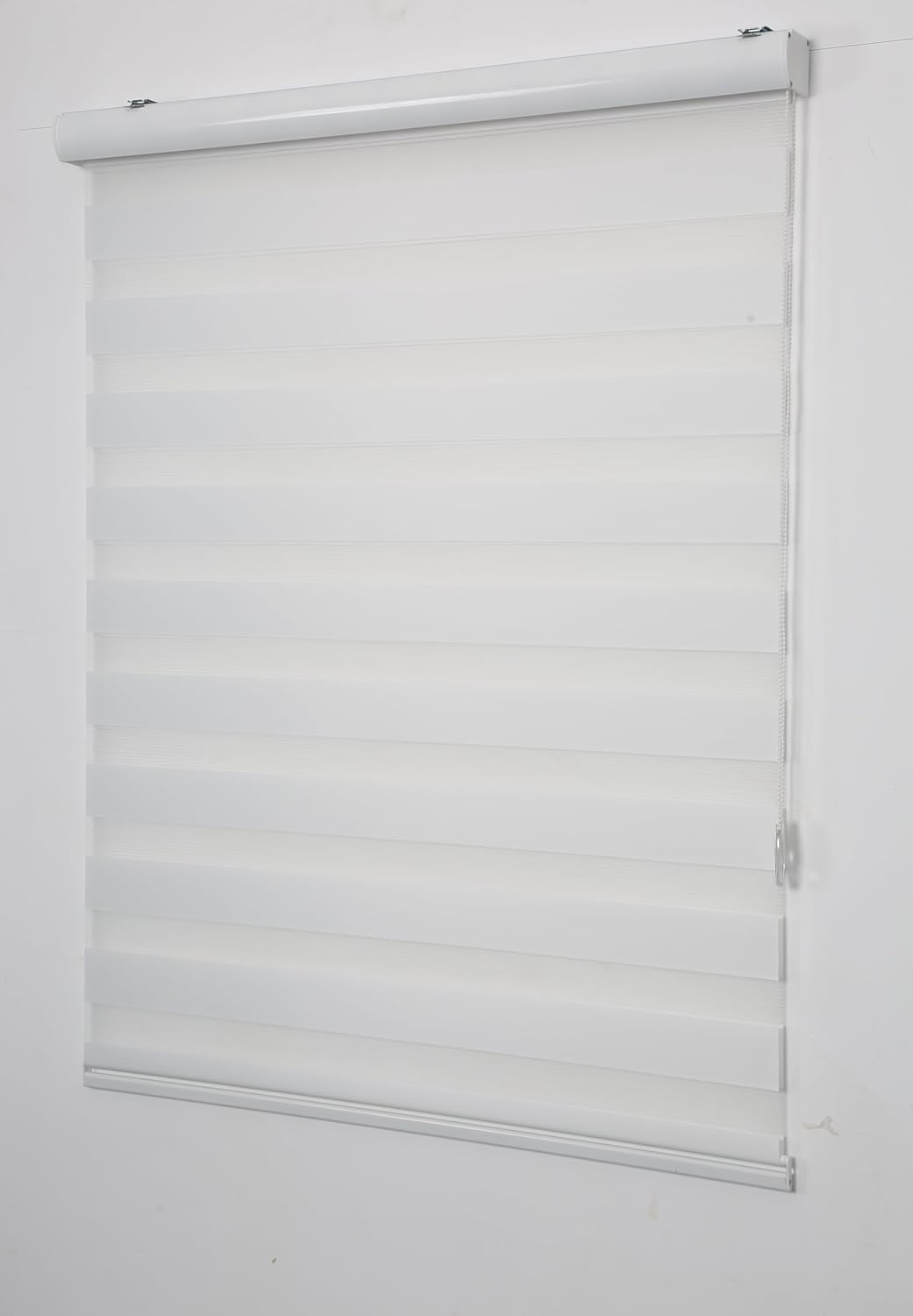 Shadesu Custom Size Zebra Blinds for Windows, 64" W x 72 H, White, Dual Layer Free-Stop Zebra Shades, Light Control for Day and Night, Sheer Blinds for Indoor Windows, Bedroom, Kitchen