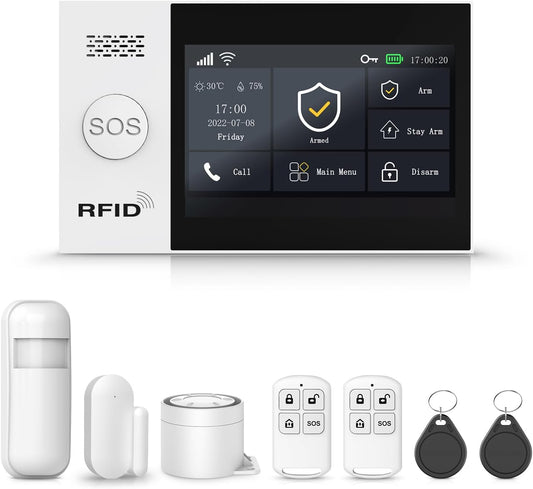 Home Alarm System,Wireless Security System with Touch Screen DIY Kit,Remote & Phone App Control,WiFi+GSM/4G Door/Motion Sensors Compatible with Alexa for Apartment,Kids Safety,Office NO Monthly Fees