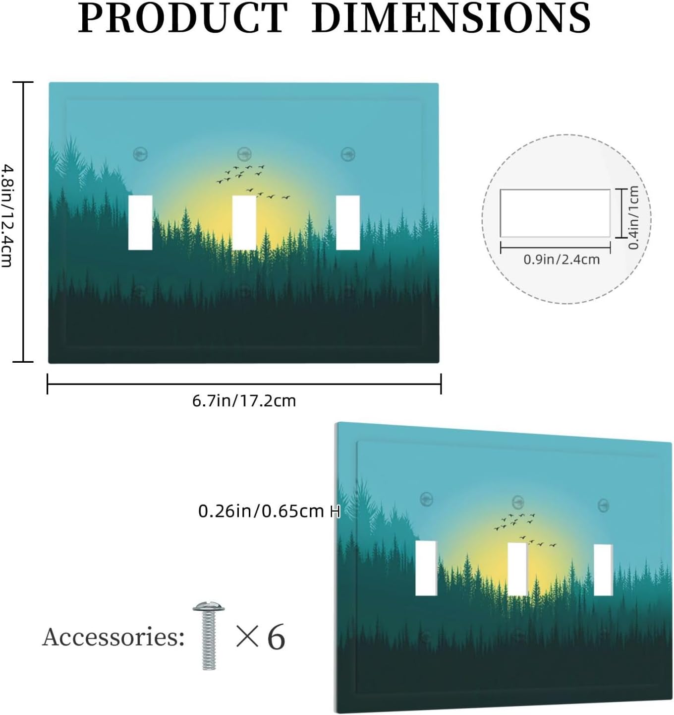 Green Forests And Birds Sun Woodland Decorative Switch Plates 3 Gang Wall Plate Triple Toggle Light Switch Cover Electrical Wall Panels Faceplate for Bedroom Bathroom Decor