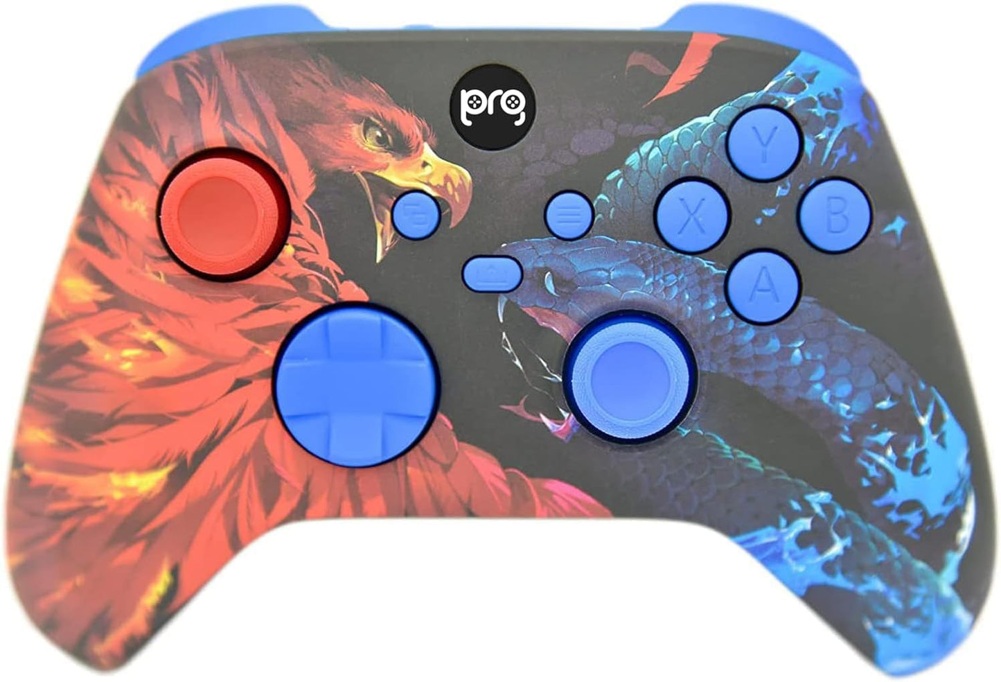 Hand Airbrushed Fade Custom Controller Compatible with Xbox Series X/S & Xbox One (Series X/S Bird V Snake W/Blue Inserts)
