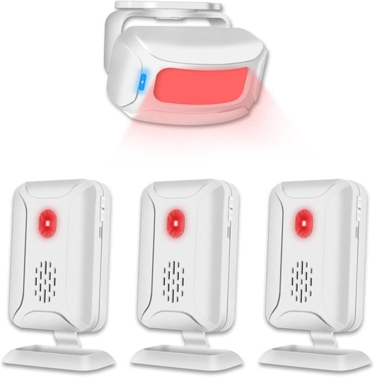 Greencycle Motion Sensor Doorbell, Wireless Motion Sensor Door Chime Business Entry Doorbell, Retail Store Door Entry Alert, Bed Alarms for Elderly Dementia Patients (3 Receivers 1 Sensor)