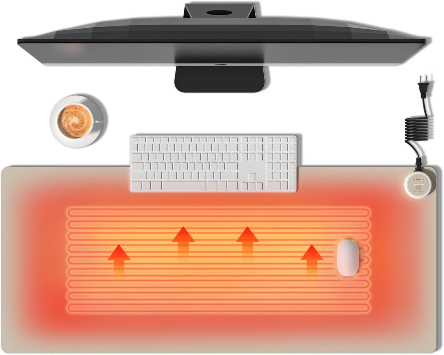 Heated Mouse Pad Hand Warmers, Electric Warm Office Desk Mat, 31.5" x 13", 3 Control Levels Temperature 3 Hours Auto Shut-Off, Suitable for Home/Offices Computer Keyboard Pads (Light Gray)