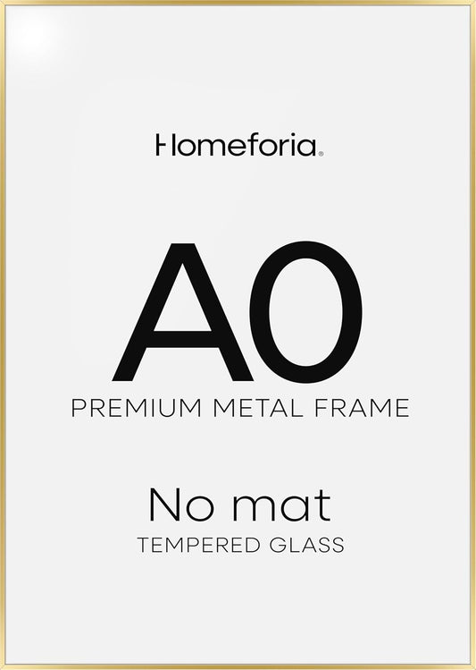 Homeforia A0 Poster Frame Gold, High End Metal 33.1 x 46.8 inches Large Picture Frames with Mat 23.4 x 33.1 for Photo, A0 Size Frames Matted to A1 Print, 33.1x46.8 Thin Frame, Tempered Glass, Set of 1