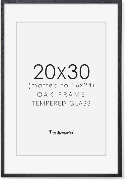 20x30 Picture Frames in Black, 20"x30" Oak Wood Poster Frame, 20 x 30 Wood Frame with Real Glass, 20x30 Matted Frame for 16x24 Picture (Black, 1 Pack)