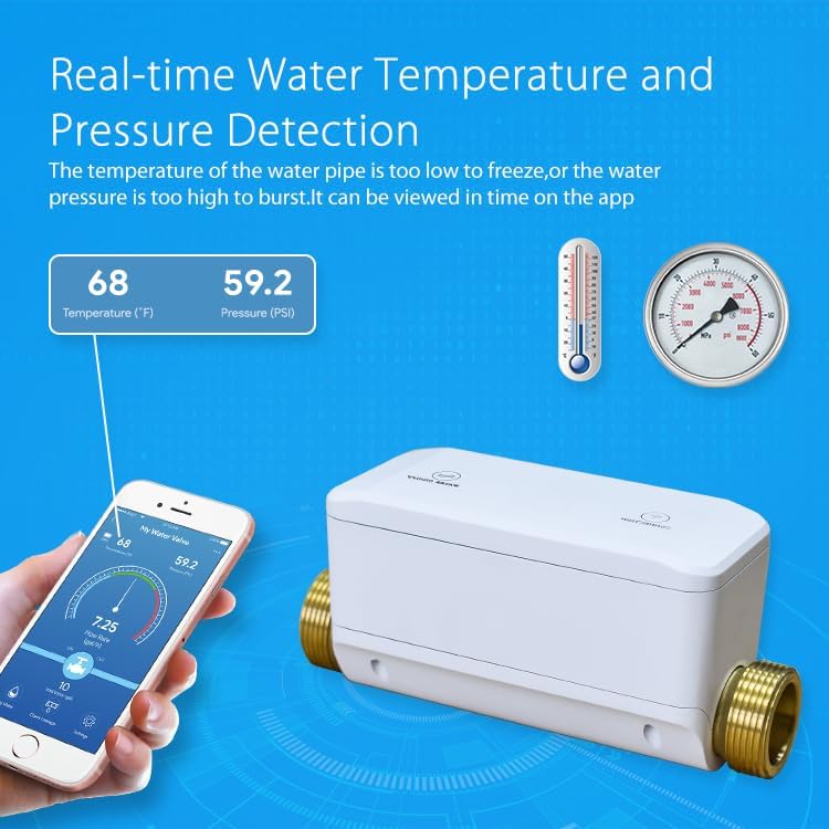 Haozee WiFi Smart Water Valve with Automatic Shut-Off, Ultrasonic Flow Rate Detect, Water Temperature/Water Pressure/Water Flow Rate Detect, APP Remote Control for DN20 (3/4 inch) Pipes