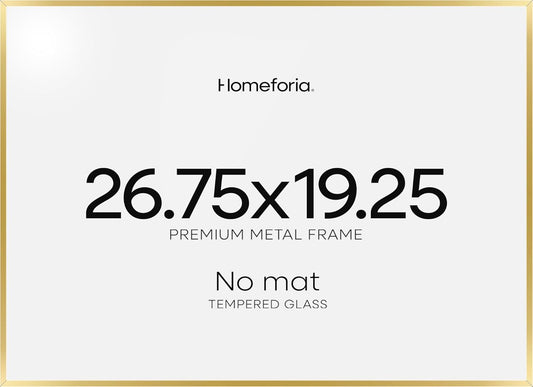 Homeforia 19.25x26.75 Gold Puzzle Frame, High End Metal 19.25 x 26.75 Picture Frames without Mat, 26.75x19.25 Thin Poster Frame for Wall, 19.25by26.75 Puzzle Frames, Tempered Glass, Wall Kit, Set of 1