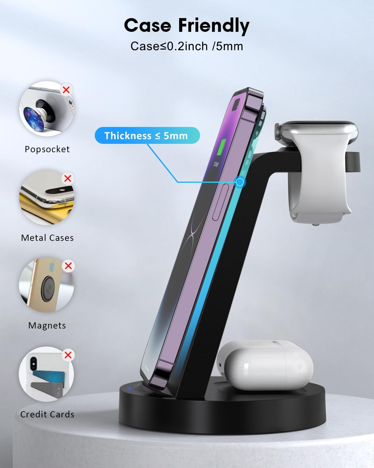 3 in 1 Charging Station for Apple Device, Wireless Charger for iPhone 16e 16 15 14 13 12 11 Pro Max & Apple Watch iwatch- Charging Stand Dock for AirPods