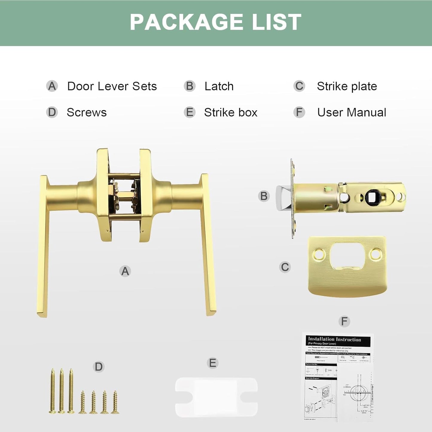 GOBEKOR 5 Pack Gold Door Handles Interior,Heavy Duty Passage Door Handles Interior Door Levers for Hallway and Closet, Modern Sleek Round Door Locks