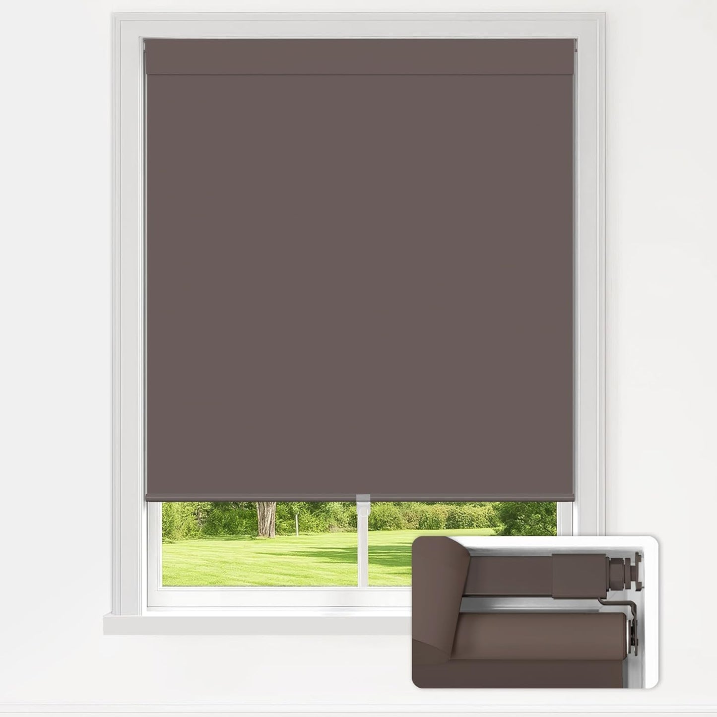 LazBlinds No Drill Blinds for Indoor Windows, Blackout Roller Shades, Cordless Window Blackout Blinds, Thermal Insulated Fabric UV Protection for Home and Office, 28" W x 48" H, Dark Coffee