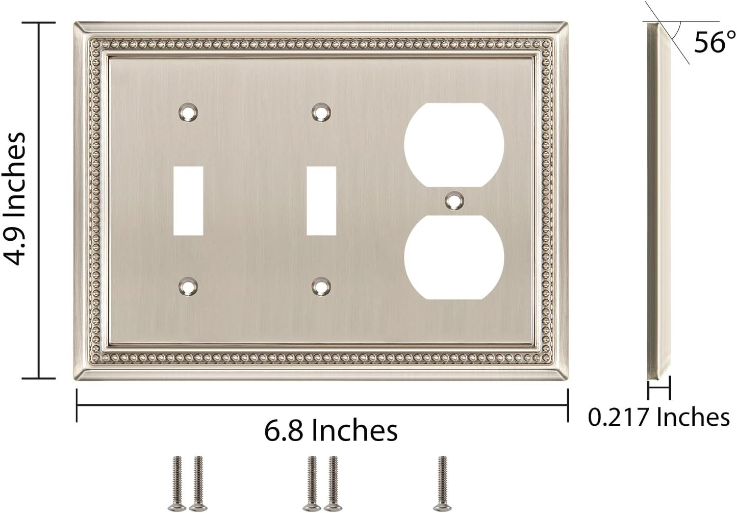 Henne Bery Sunken Pearls Heavy Duty Decorative Wall Plate Switch Plate Outlet Cover (Double Toggle/Single Duplex, Satin Nickel)