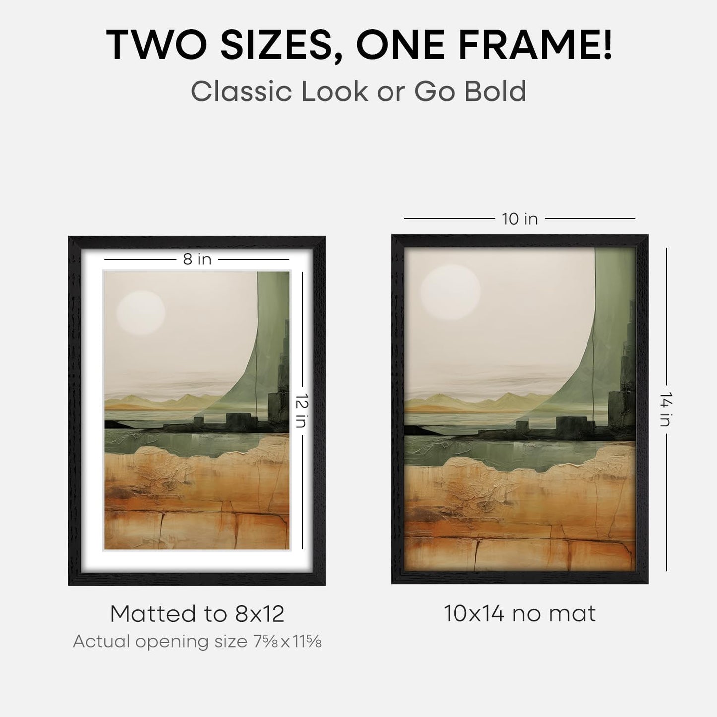 Homeforia 10x14 Picture Frame Black Wood, High End Oak 10x14 Poster Frames with Mat 8x12, 10 x 14 Wooden Frame Matted to 8 x 12 inch Photo, 14x10 Thin Hanging Frame, Tempered Glass, Wall Kit, Set of 1