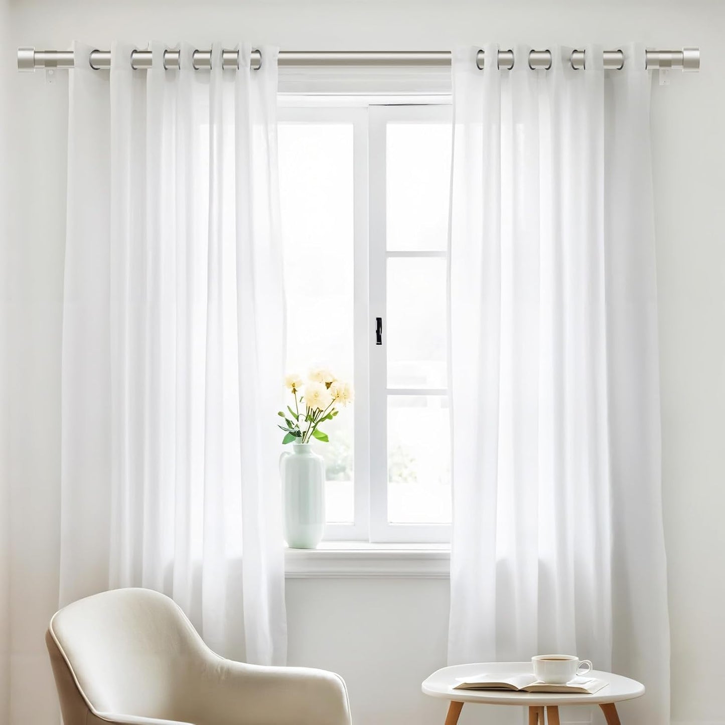 2 Pack Curtain Rods for Windows 66 to 120 Inch(5.5-10ft), 1 Inch Brushed Nickel Curtain Rods Set, Adjustable Extra Long Curtain Rod, Heavy Duty Outdoor Drapery Rods for Patio, Size 32"- 120"