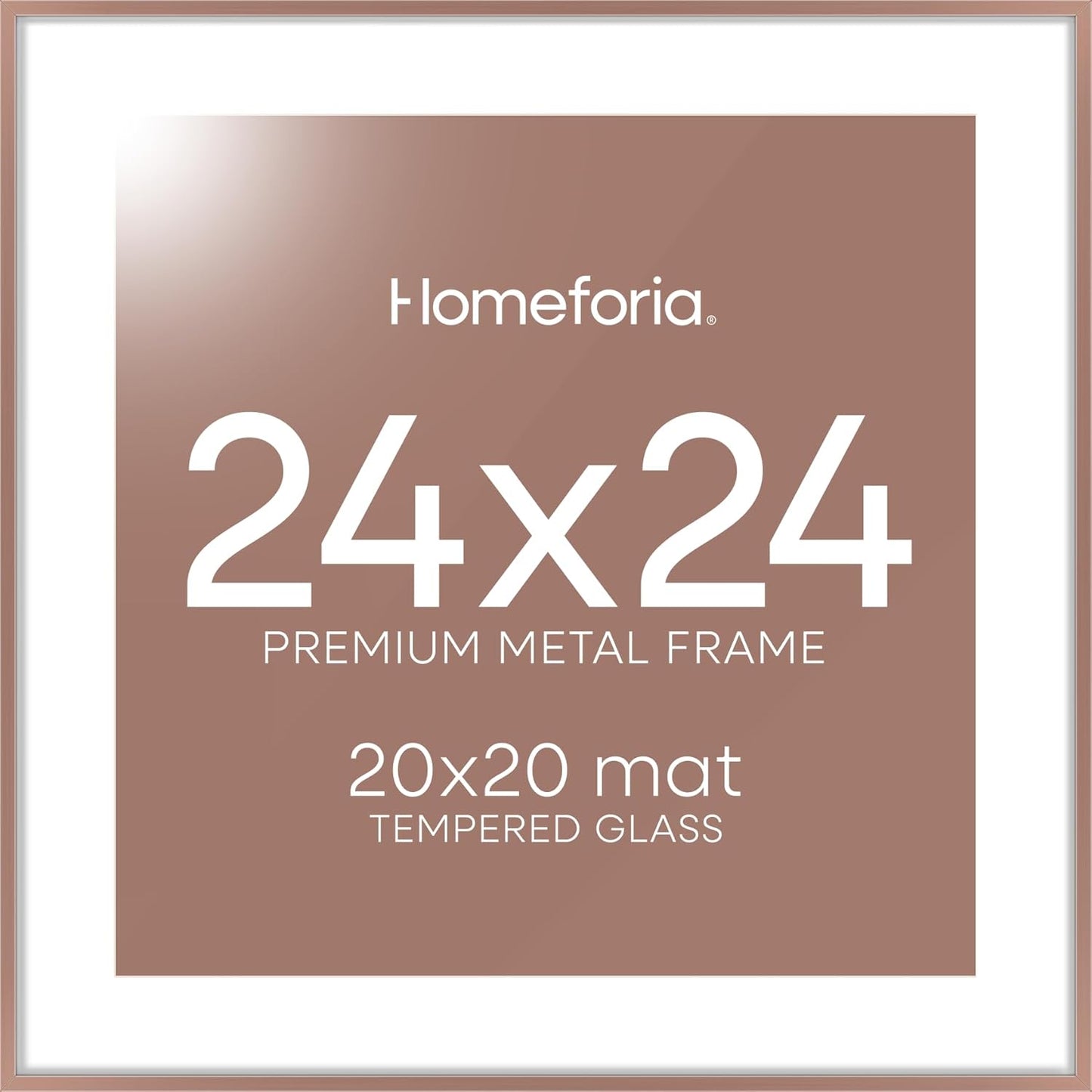 Homeforia 24x24 Picture Frame Mocha, High End Metal 24 x 24 Large Square Poster Frame Matted to 20 x 20 in Photo, 24by24 Thin Mocha Frames with Mat 20x20 inch Print, Tempered Glass, Wall Kit, Set of 1