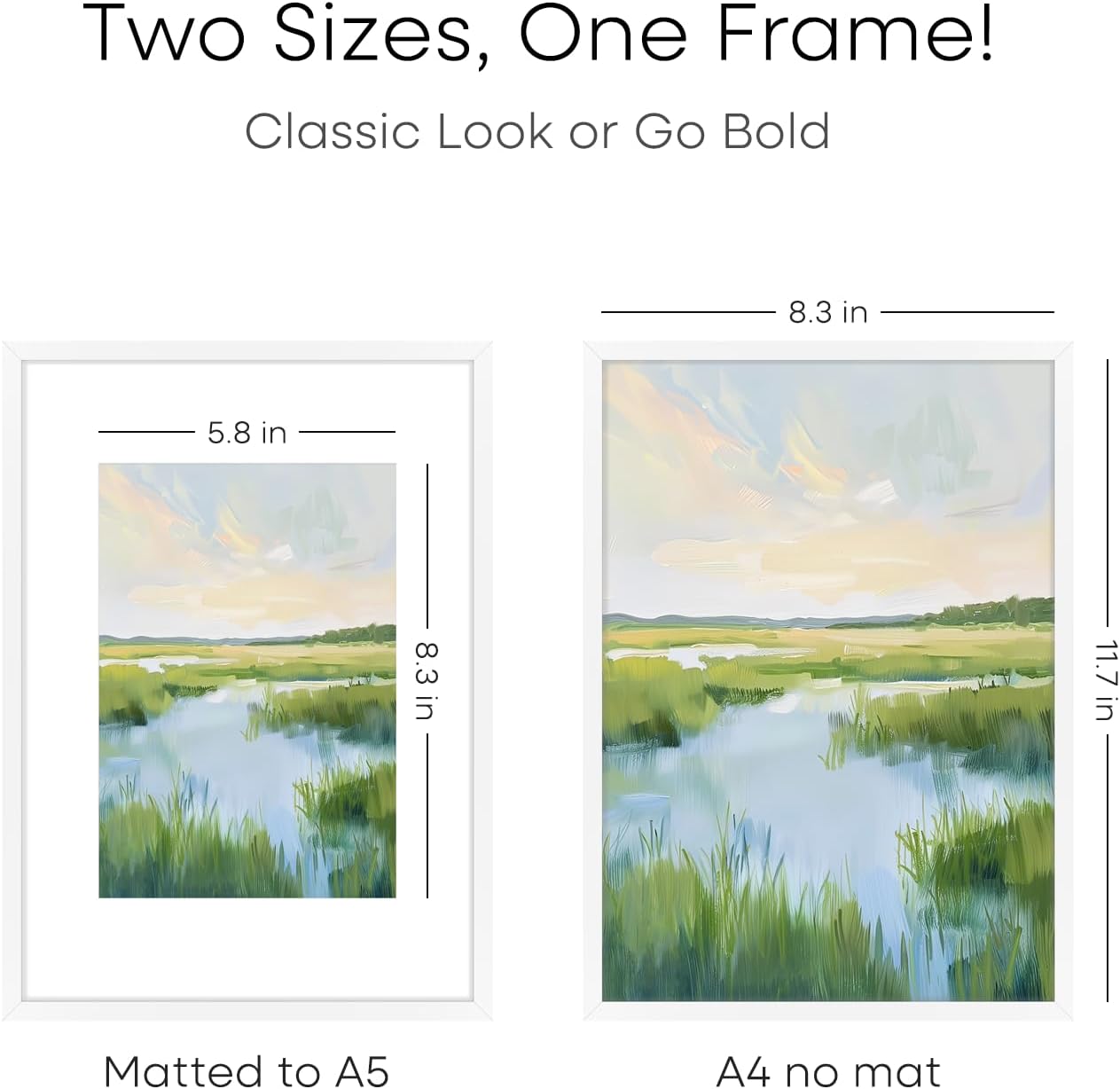 Homeforia A4 Picture Frame White, High End Metal 8.3 x 11.7 Frames for Wall, A4 Photo Frame with Mat for A5 inch Print, 8.25 by 11.75 White Poster Frames, 8.3x11.7 Frame with Glass, Wall Kit, Set of 1