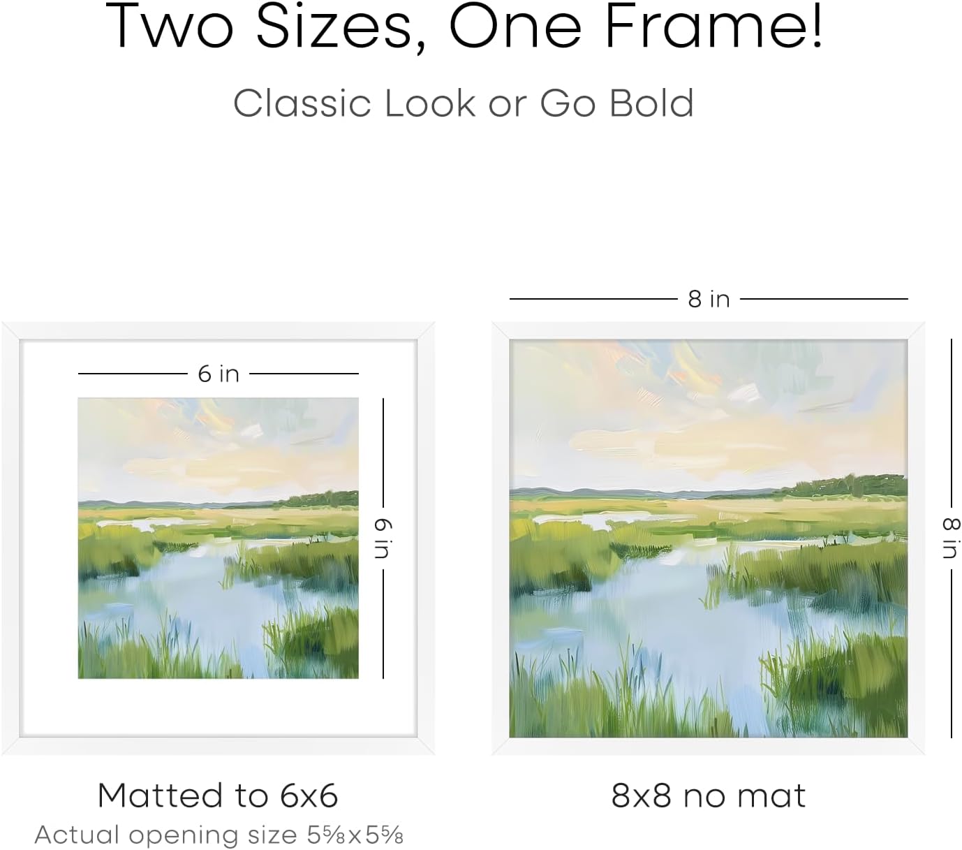Homeforia 8x8 White Picture Frame, High End Metal 8 x 8 Square Photo Frames with Mat 6 by 6, 8x8 Poster Frame Matted to 6x6 inch Print, 8by8 Wall or Tabletop Frames, Tempered Glass, Wall Kit, Set of 1