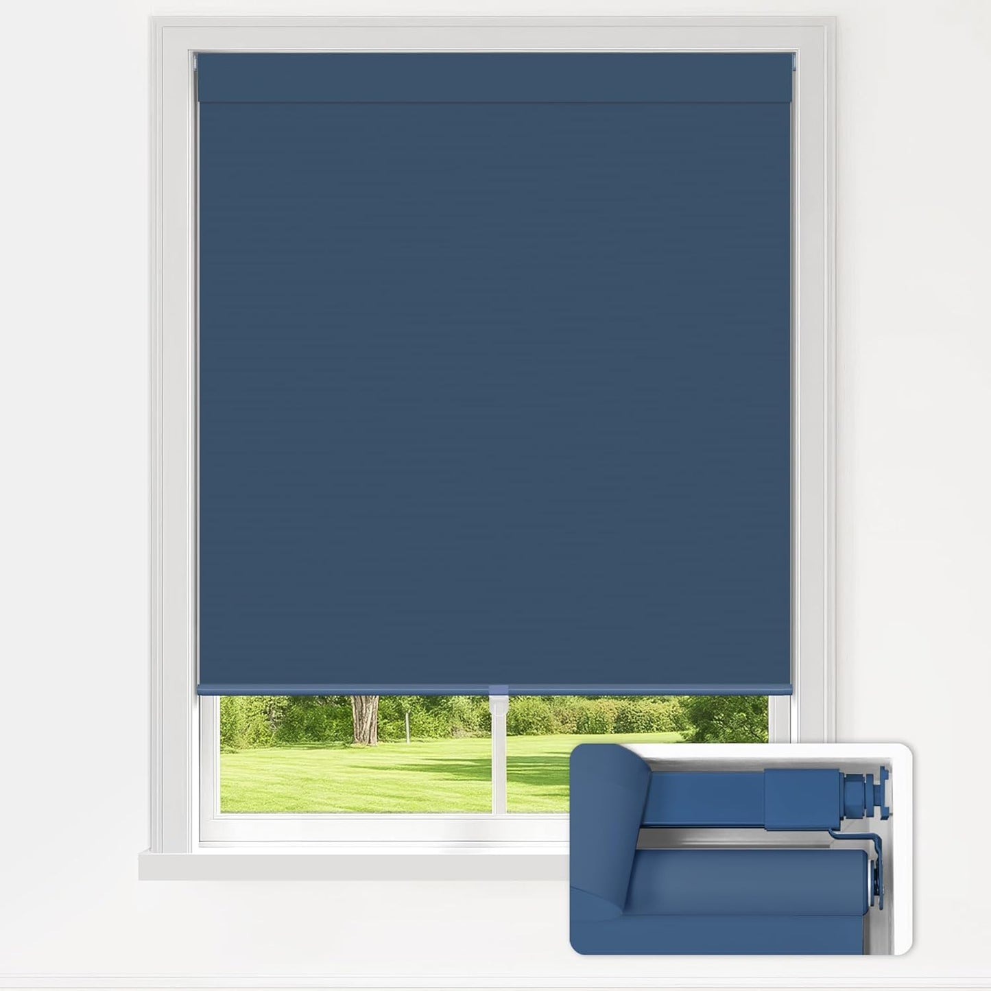 LazBlinds No Drill Blinds for Indoor Windows, Blackout Roller Shades, Cordless Window Blackout Blinds, Thermal Insulated Fabric UV Protection for Home and Office, 41" W x 72" H, Navy Blue