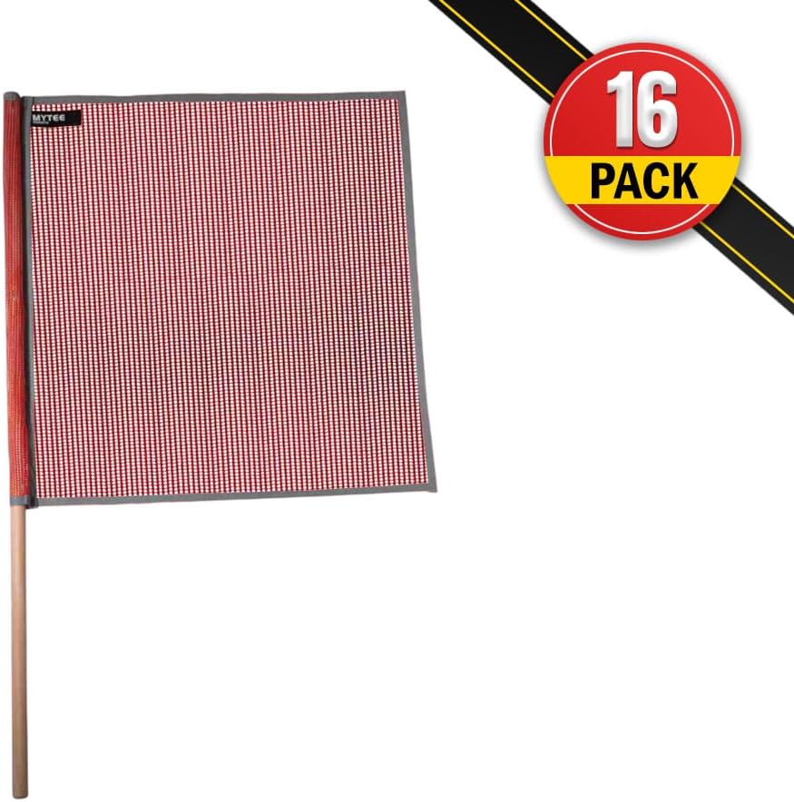 (16 Pack) 18"x18" Red Warning Flags for Trucks with Dowel & Reflective Webbing - High Visibility Vinyl Mesh Safety Flag DOT Compliant