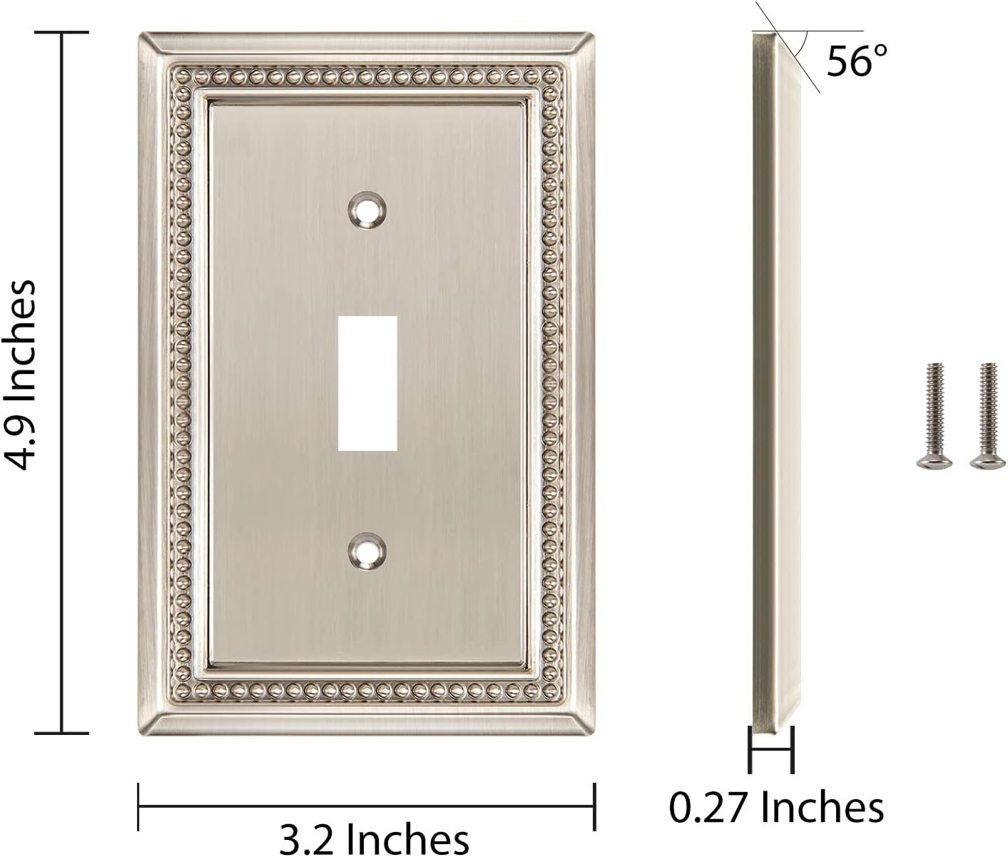 Henne Bery Sunken Pearls Heavy Duty Decorative Wall Plate Switch Plate Outlet Cover (Single Toggle, 2 Pack, Satin Nickel)