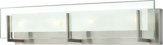 Hinkley Latitude Large Four Light Bath Vanity - Modern, Inside Etched Clear Glass Panel, Bulbs Included - Brushed Nickel Finish