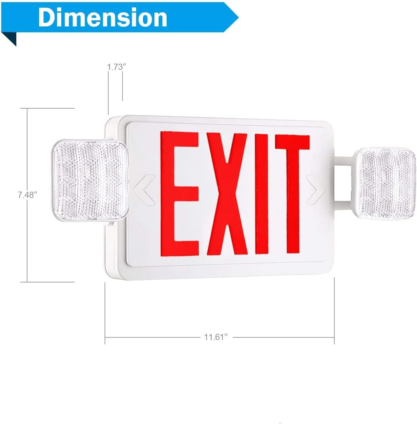 1 Pack Red Led Emergency Exit Lights with Battery Backup-UL Certified 2 LED Adjustable Head -120/277VAC-Emergency Exit Sign/Exit Emergency Light Combo/Exit Signs for Business/Room.