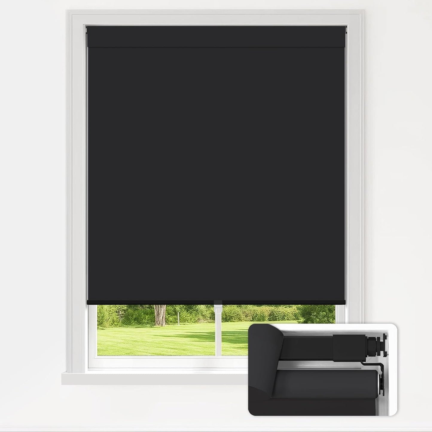 LazBlinds No Drill Blinds for Indoor Windows, Blackout Roller Shades, Cordless Window Blackout Blinds, Thermal Insulated Fabric UV Protection for Home and Office, 38" W x 72" H, Black