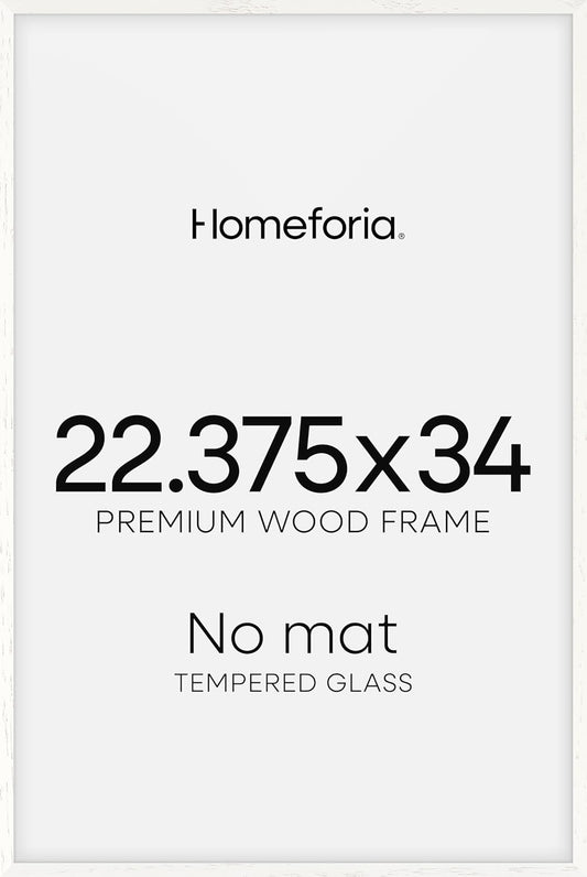 Homeforia 22.375x34 White Wood Puzzle Frame, High End Oak 22.375 x 34 Frames without Mat, Wooden 34x22.375 Hanging Picture Frames for Wall, 22.375by34 Poster Frames, Tempered Glass, Wall Kit, Set of 1