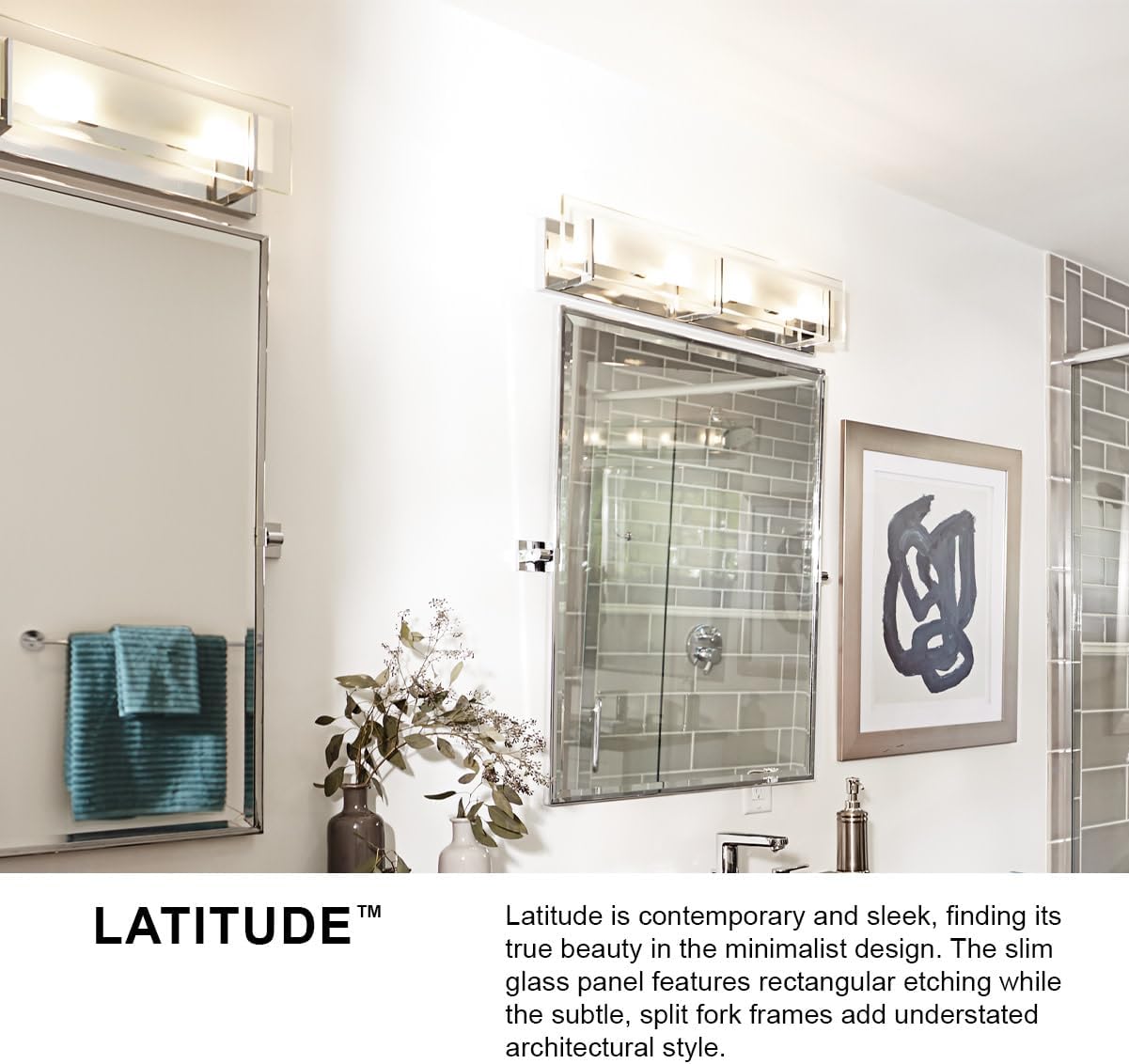 Hinkley Latitude Small Single Light Bath Vanity Sconce - Modern, Inside Etched Clear Glass Panel, Bulb Included - Chrome Finish