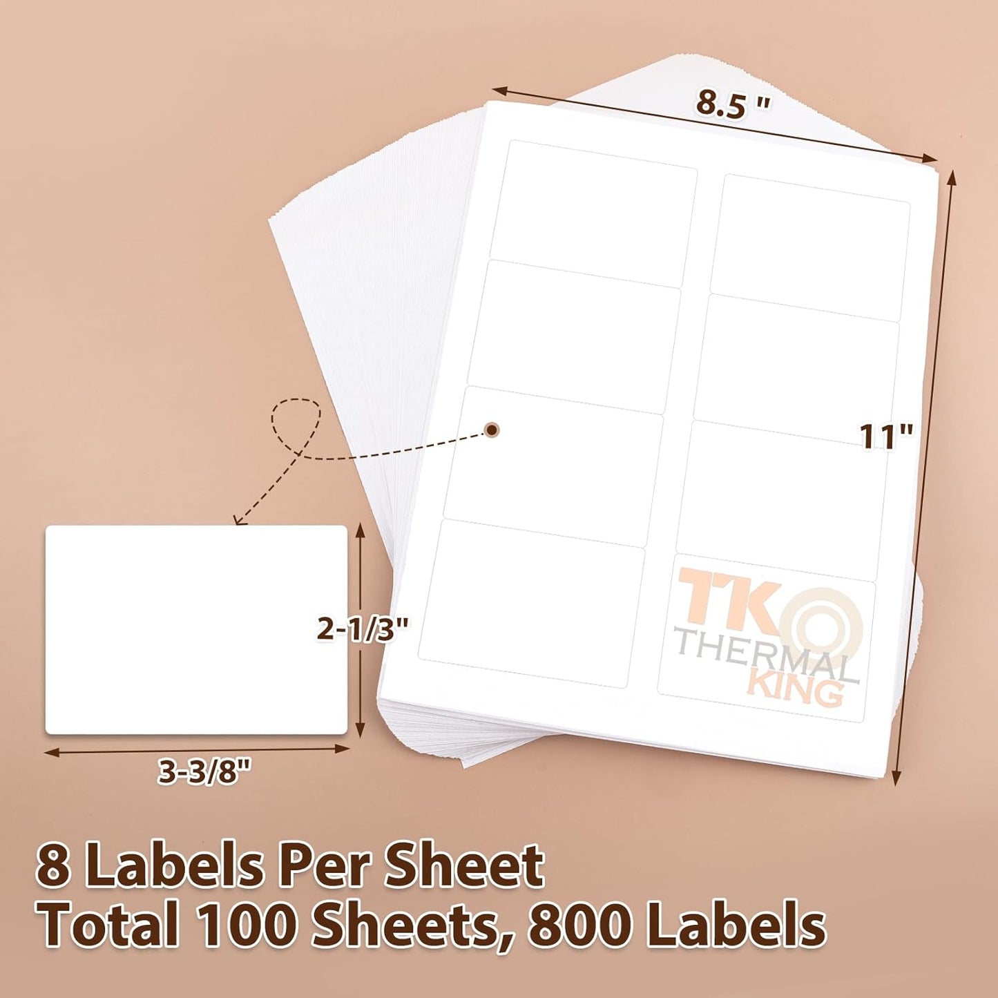 2-1/3" x 3-3/8" 100 Sheets White Blank Printable Adhesive Name Tags for Laser & Inkjet Printers (8 Labels/Sheet, Total 800 Labels)