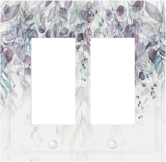 Hazy Leaves Ivy Nature Plants Eucalyptus Leave Decorative Outlet Covers 2 Gang Double GFCI Rocker Electrical Wall Panels Light Switch Cover Plate for Bedroom Home Decor