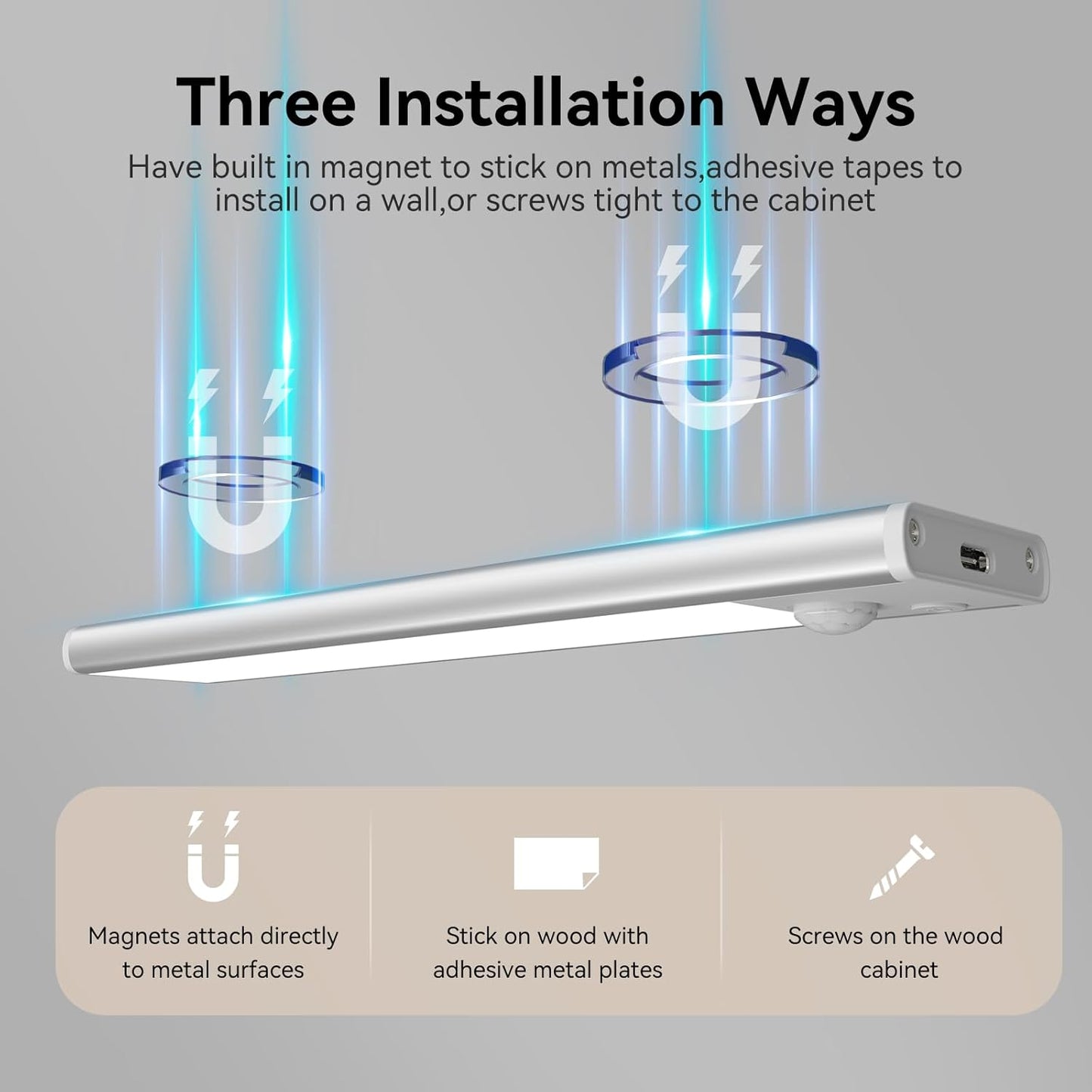 12inch Under Cabinet Lighting, LED Magnetic Motion Activated Under Cabinet Lights, Rechargeable Closet Lights 2500mAh Battery Operated, Wireless Dimmable Under Counter Lights for Kitchen 2 Pack
